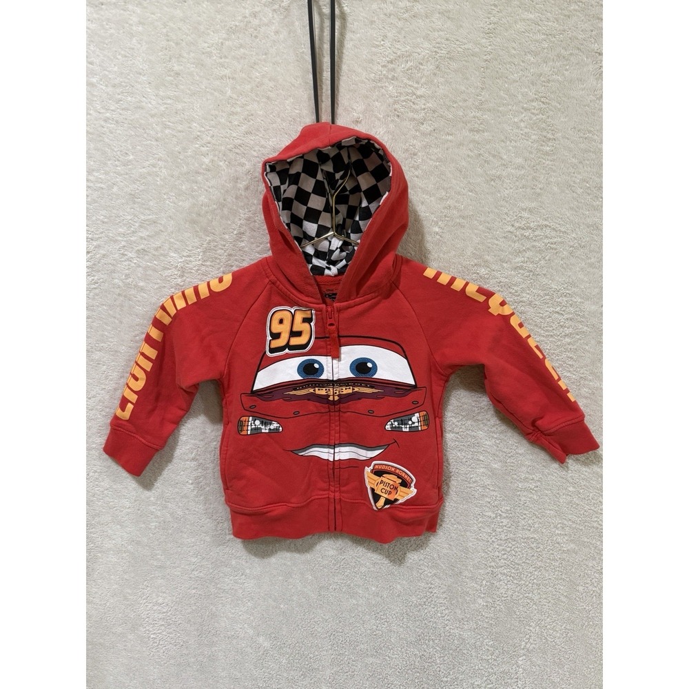 Disney‎ Pixar Cars Lightning McQueen Red Zip Up Hoodie Sweatshirt Size 2T 95